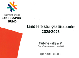 Turbines Fußballabteilung ist erneut Landesleistungsstützpunkt 2025-2026